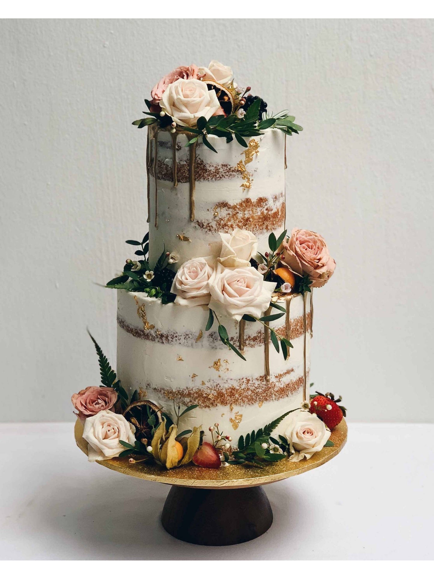 Two Tier Gold Drip Floral Cake Singapore | Sarah’s Loft