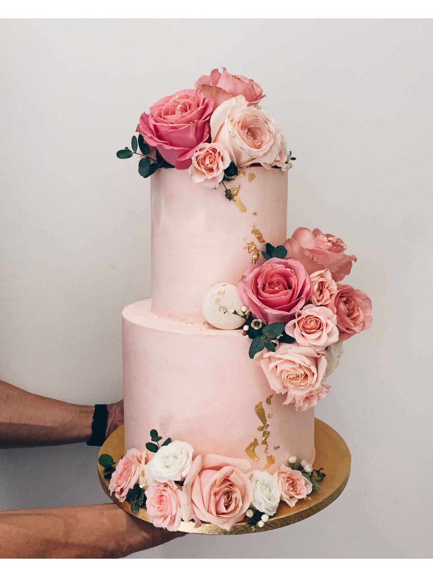 Two Tier Shades of Pink Floral Cake Singapore | Sarah’s Loft