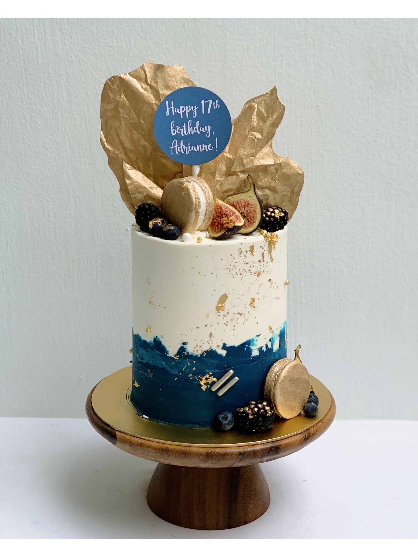 Elegant Cake Singapore | Navy Gold Watercolour Cake | Sarah’s Loft