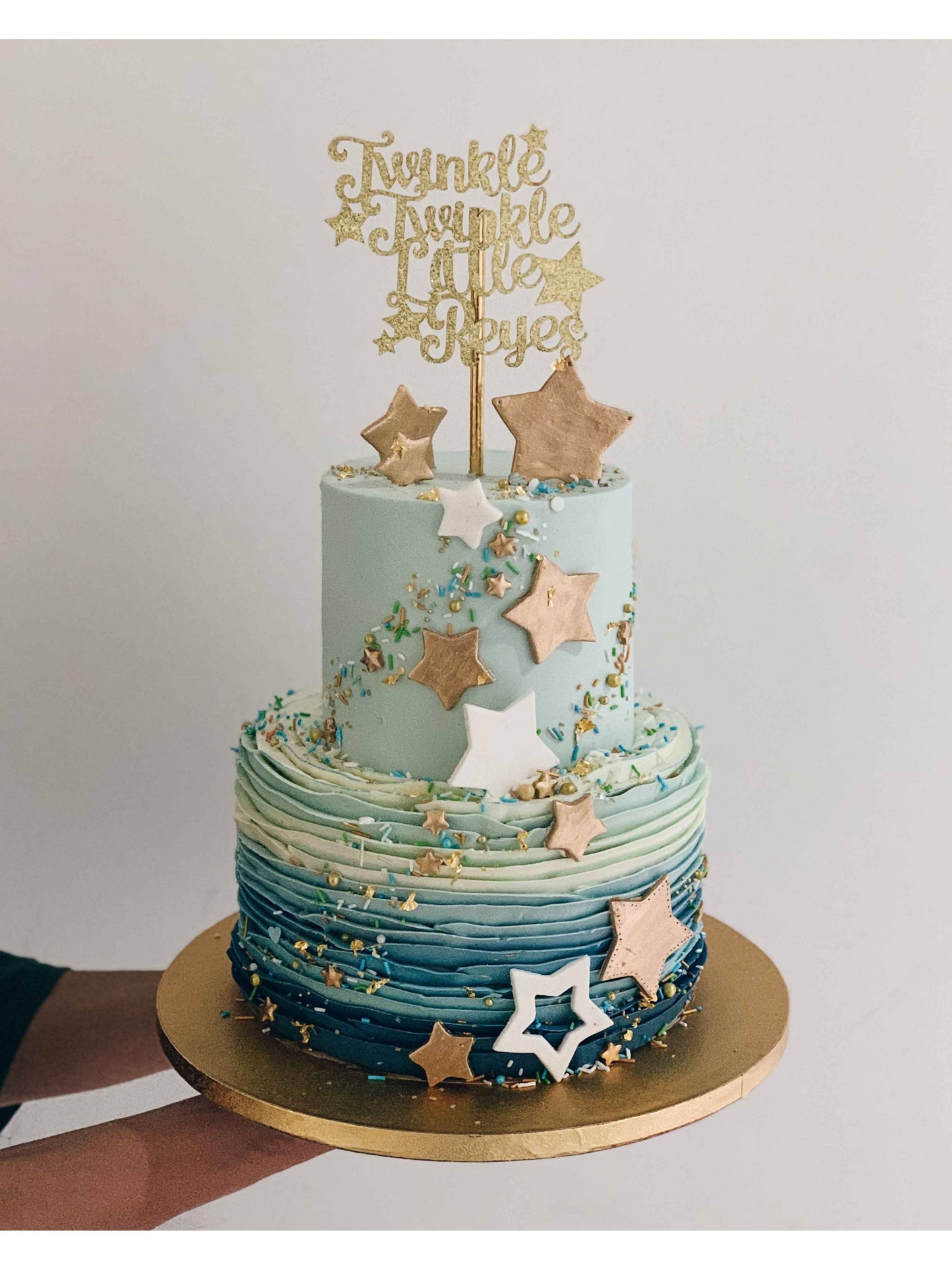 Two Tier Blue Ruffles Starry Cake Singapore | Sarah’s Loft