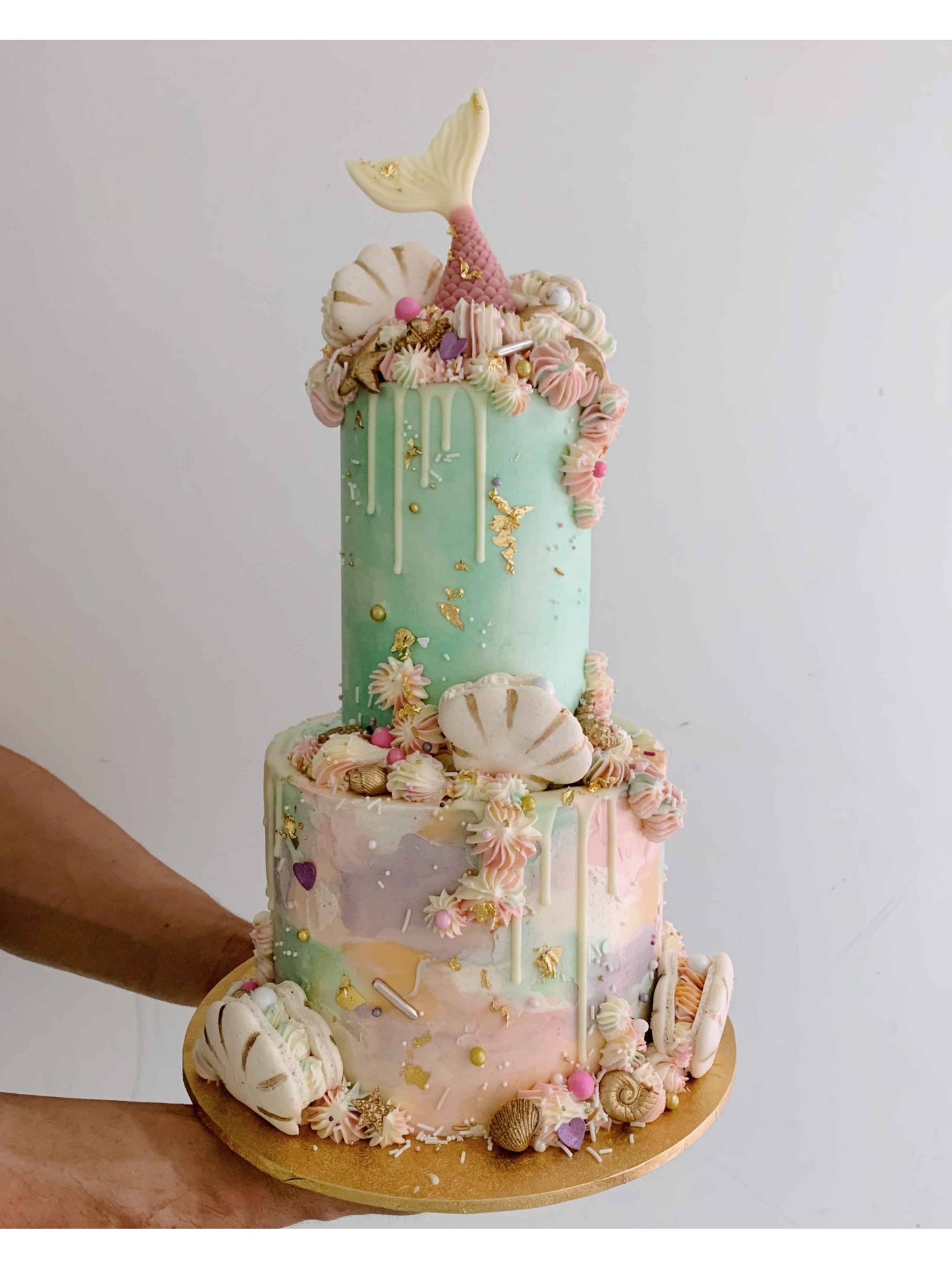 Two Tier Teal Pink Purple Mermaid Cake Singapore | Sarah’s Loft