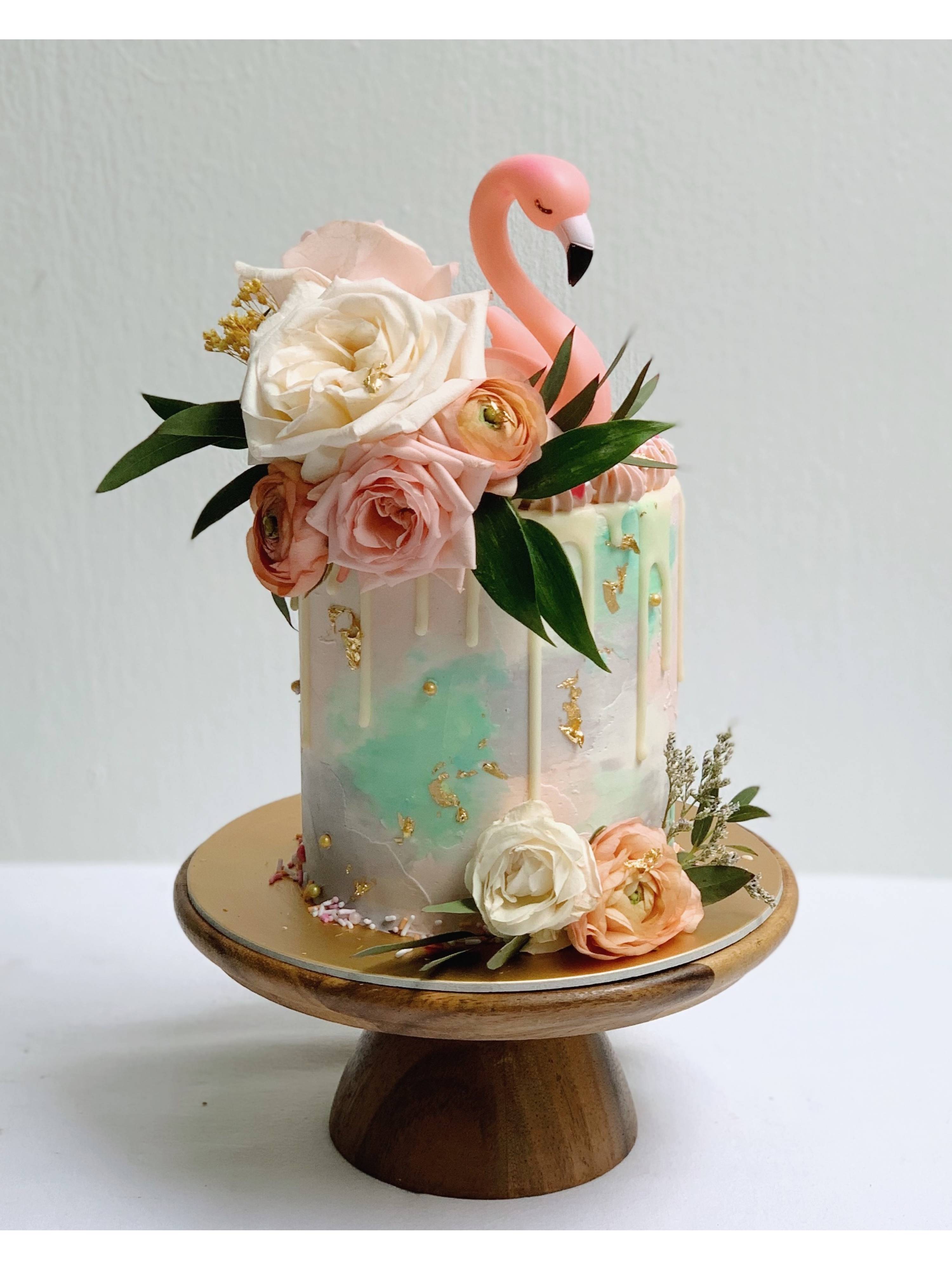 A14. Watercolour Flamingo cake