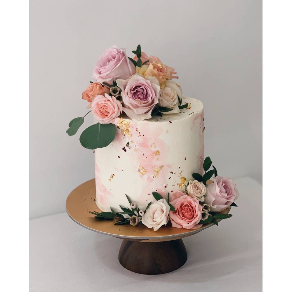 F15. Pink Watercolour Floral Cake