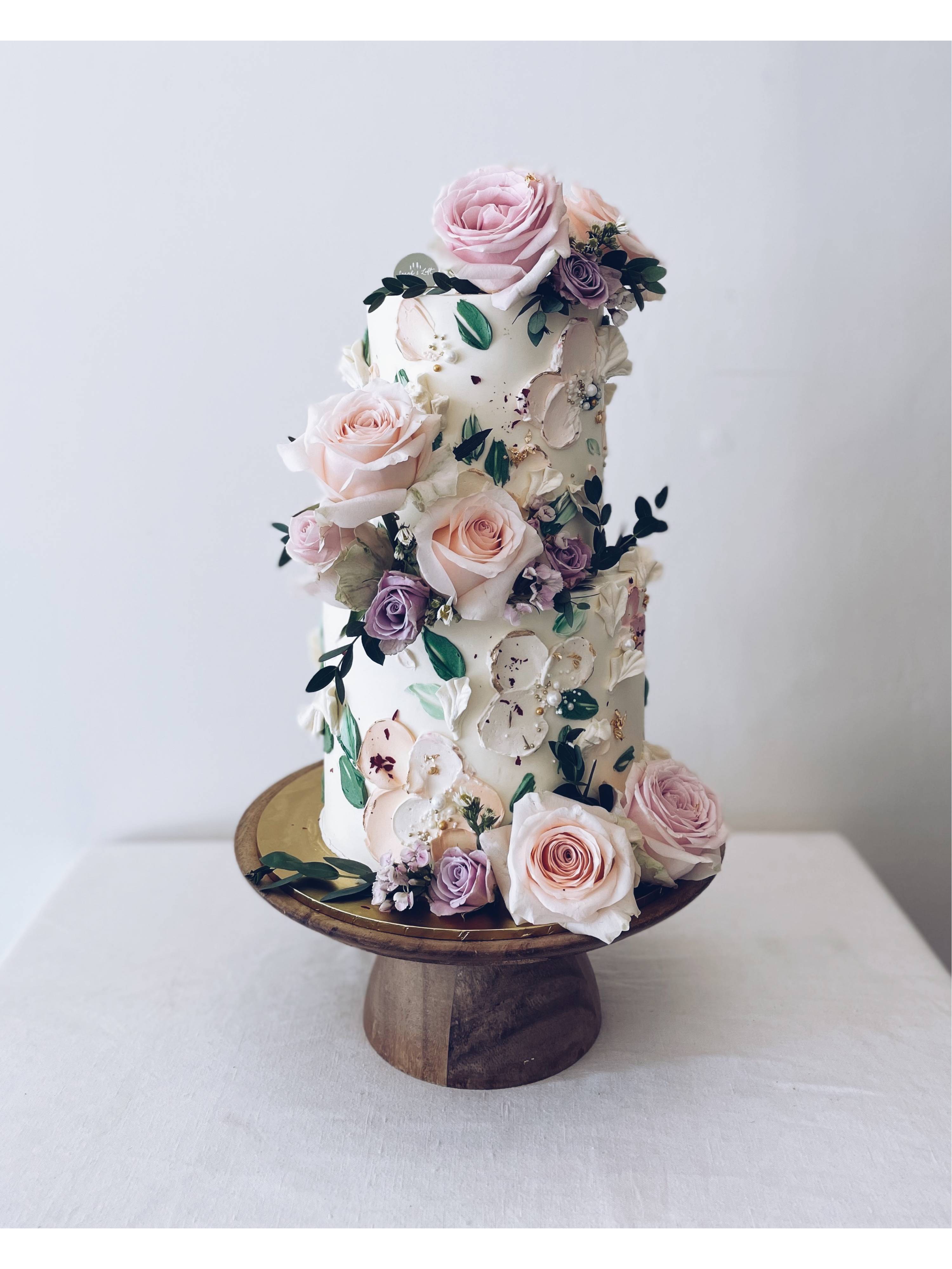 F52. Abstract Floral  Painting & Fresh Floral Cake