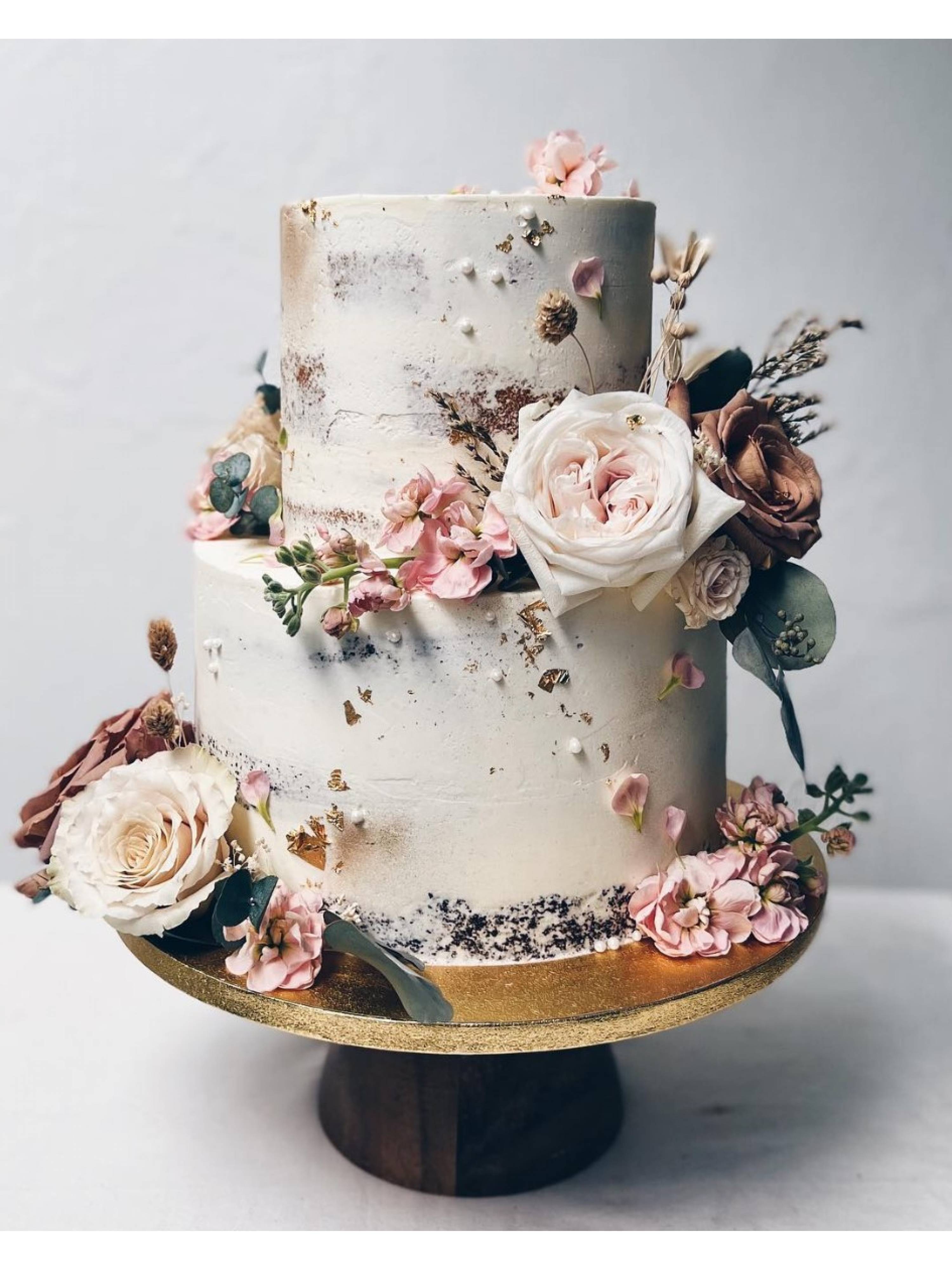 F57. Pink Cappuccino Rustic Floral Cake