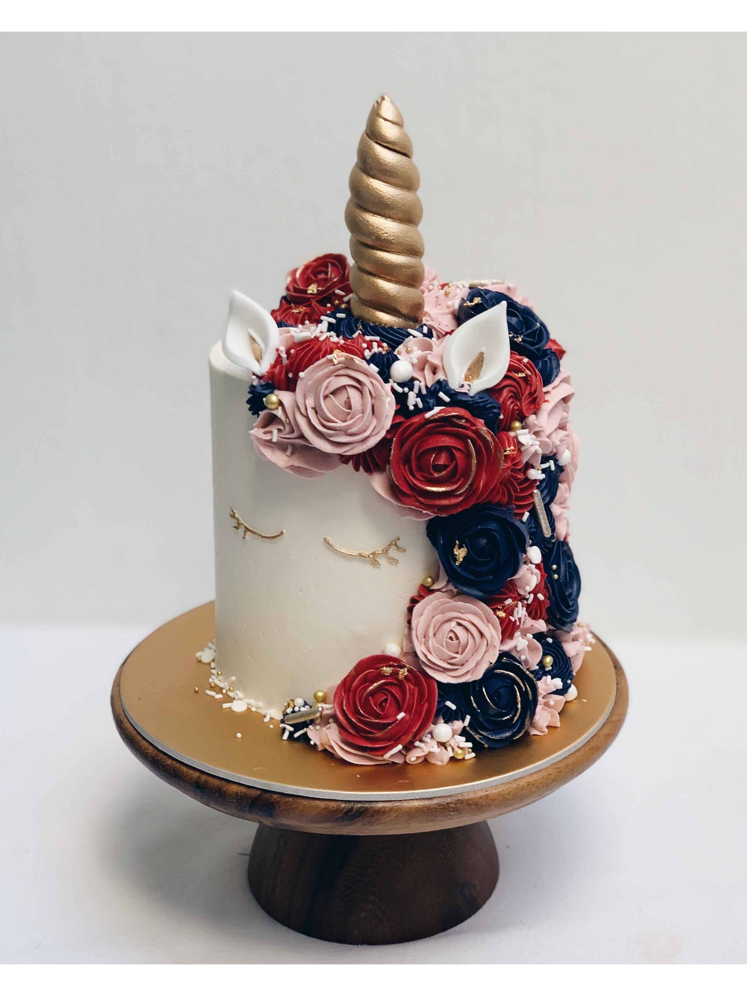 U4. Maroon Navy Dusty Pink Unicorn Cake