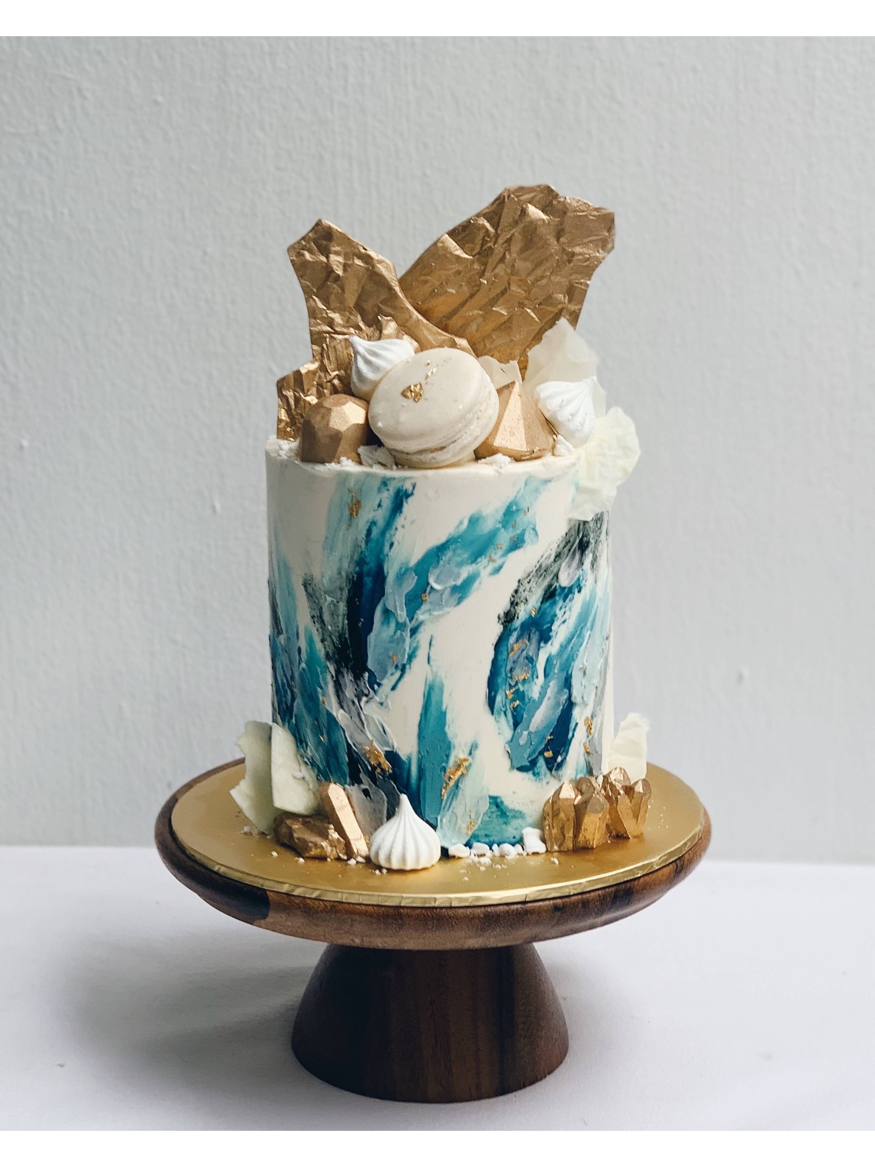 W13. Abstract Blue Gold Cake