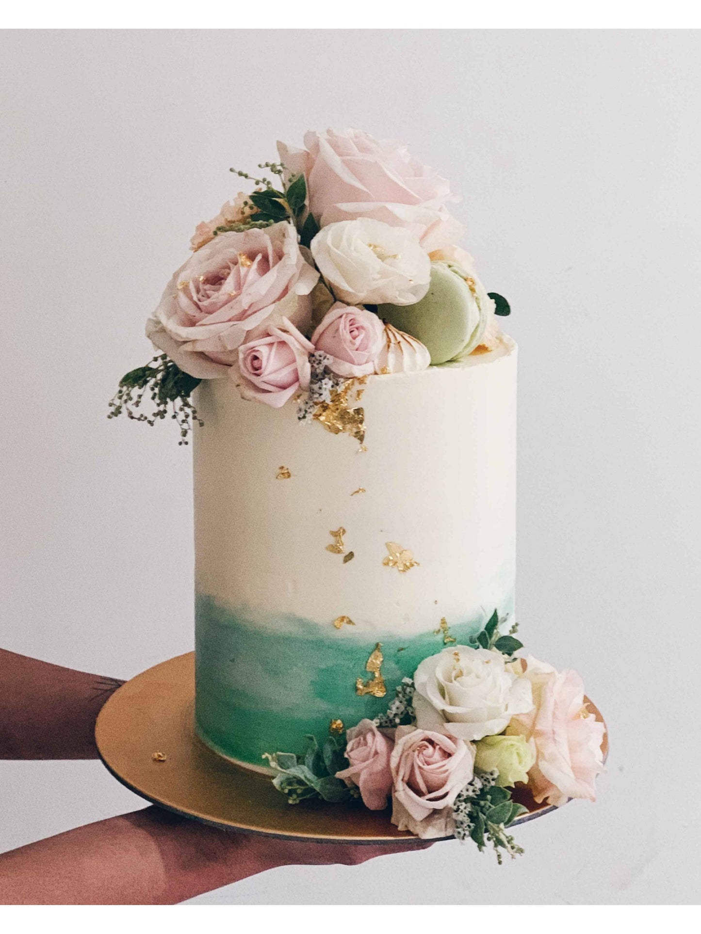 Teal Watercolour Floral Cake Singapore | Sarah’s Loft