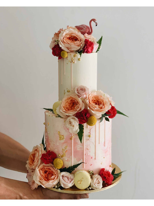 Flamingo Cake Singapore | Watercolour Floral Cake | Sarah’s Loft