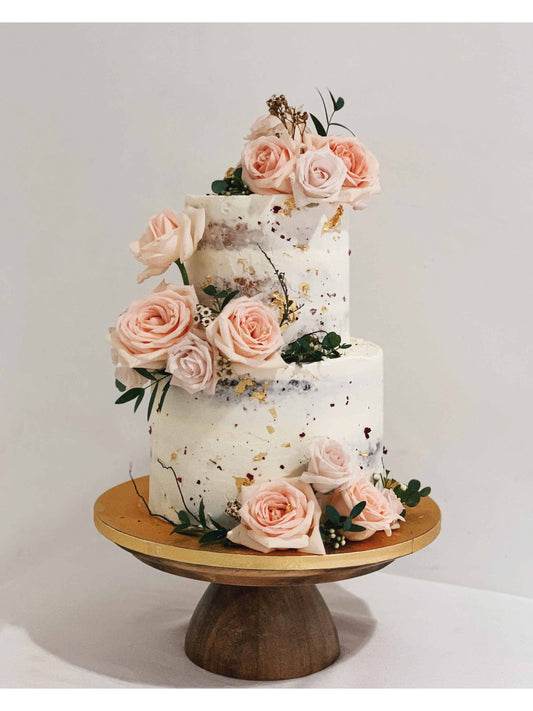 Two Tier Peach Pink Rustic Floral Cake Singapore | Sarah’s Loft
