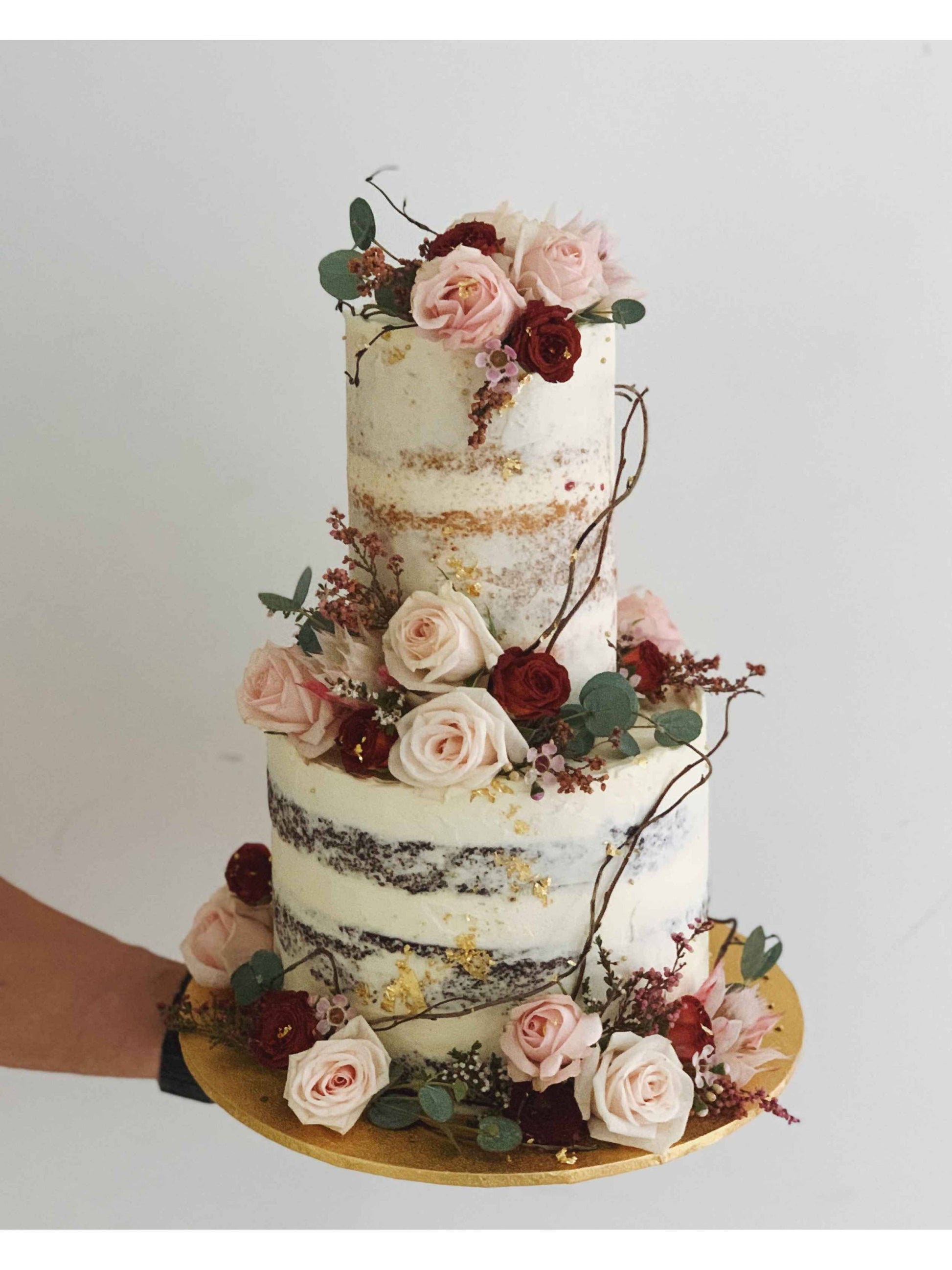 Two Tier Blush Maroon Rustic Floral Cake Singapore | Sarah’s Loft