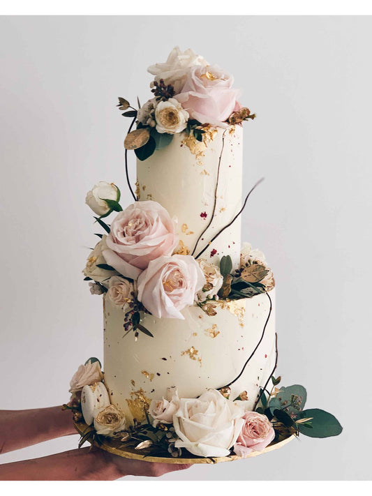 Two Tier White Blush Floral Cake Singapore | Sarah’s Loft