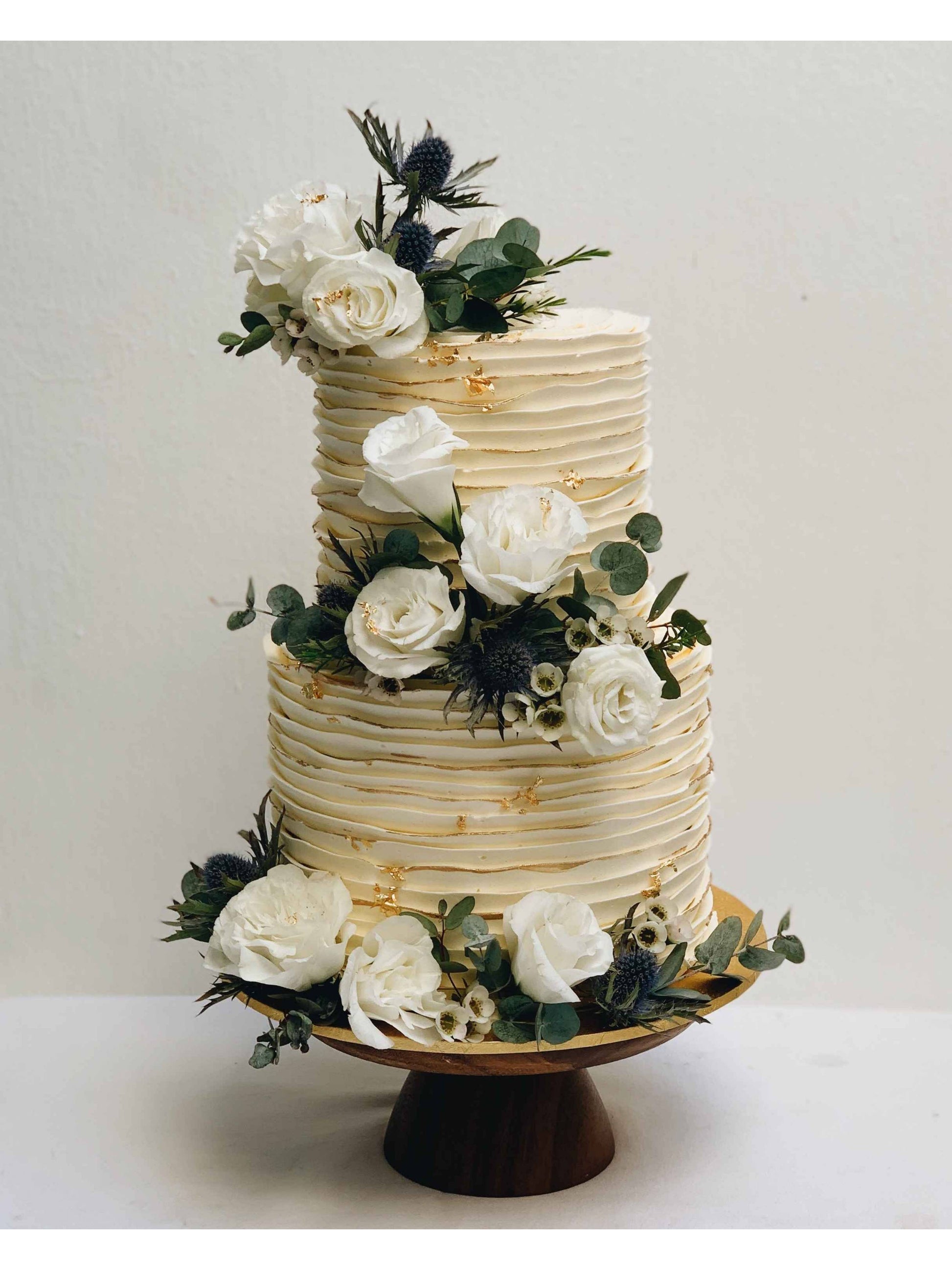 Two Tier White Ruffles Floral Cake Singapore | Sarah’s Loft