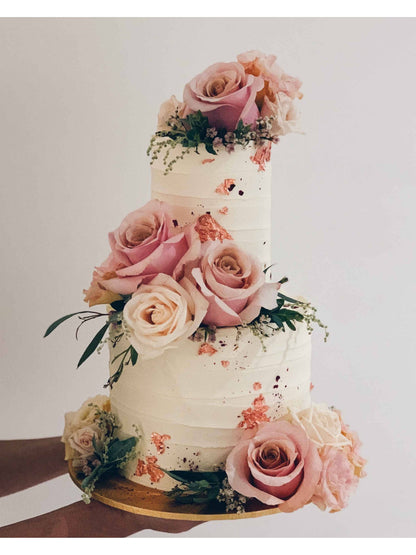 Two Tier Dusty Pink Rose Gold Floral Cake Singapore | Sarah’s Loft