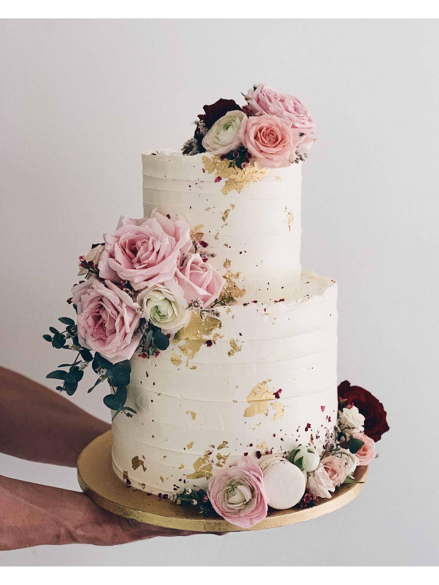 Two Tier Pink Maroon Floral Cake Singapore | Sarah’s Loft