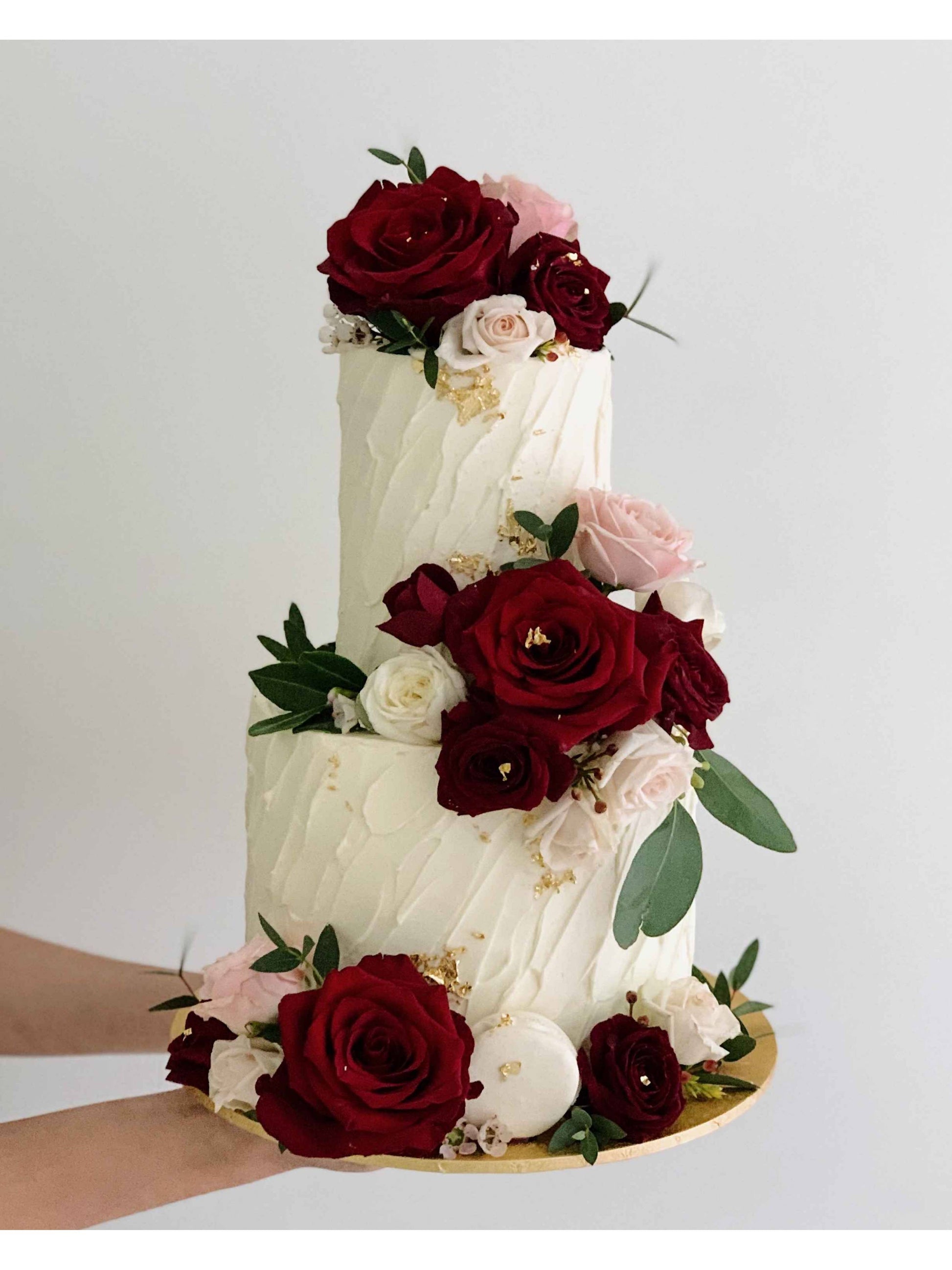 Two Tier Maroon Blush Floral Cake Singapore | Sarah’s Loft