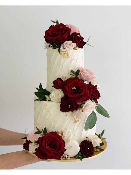 Two Tier Maroon Blush Floral Cake Singapore | Sarah’s Loft