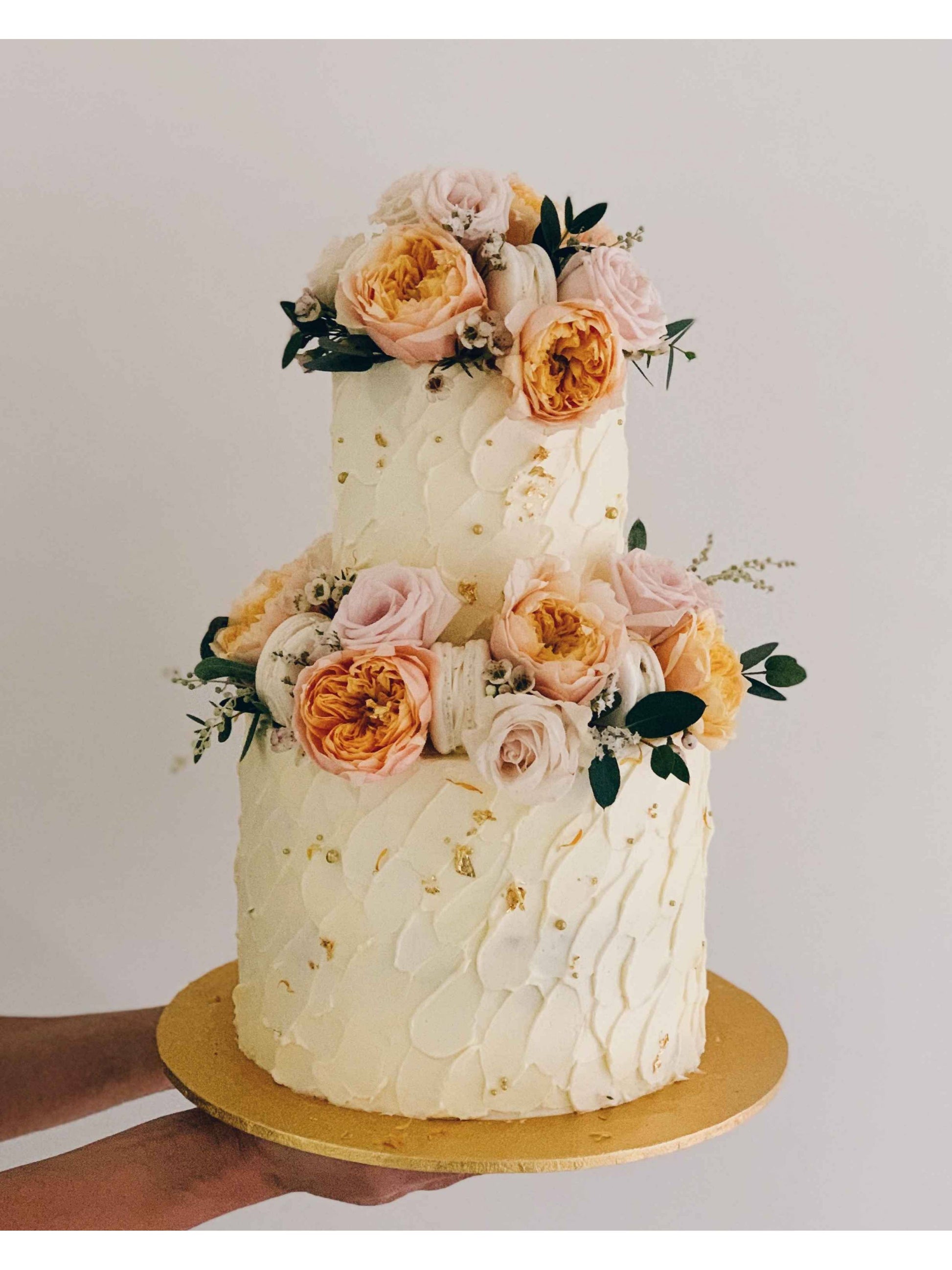 Two Tier Yellow Blush Floral Cake Singapore | Sarah’s Loft