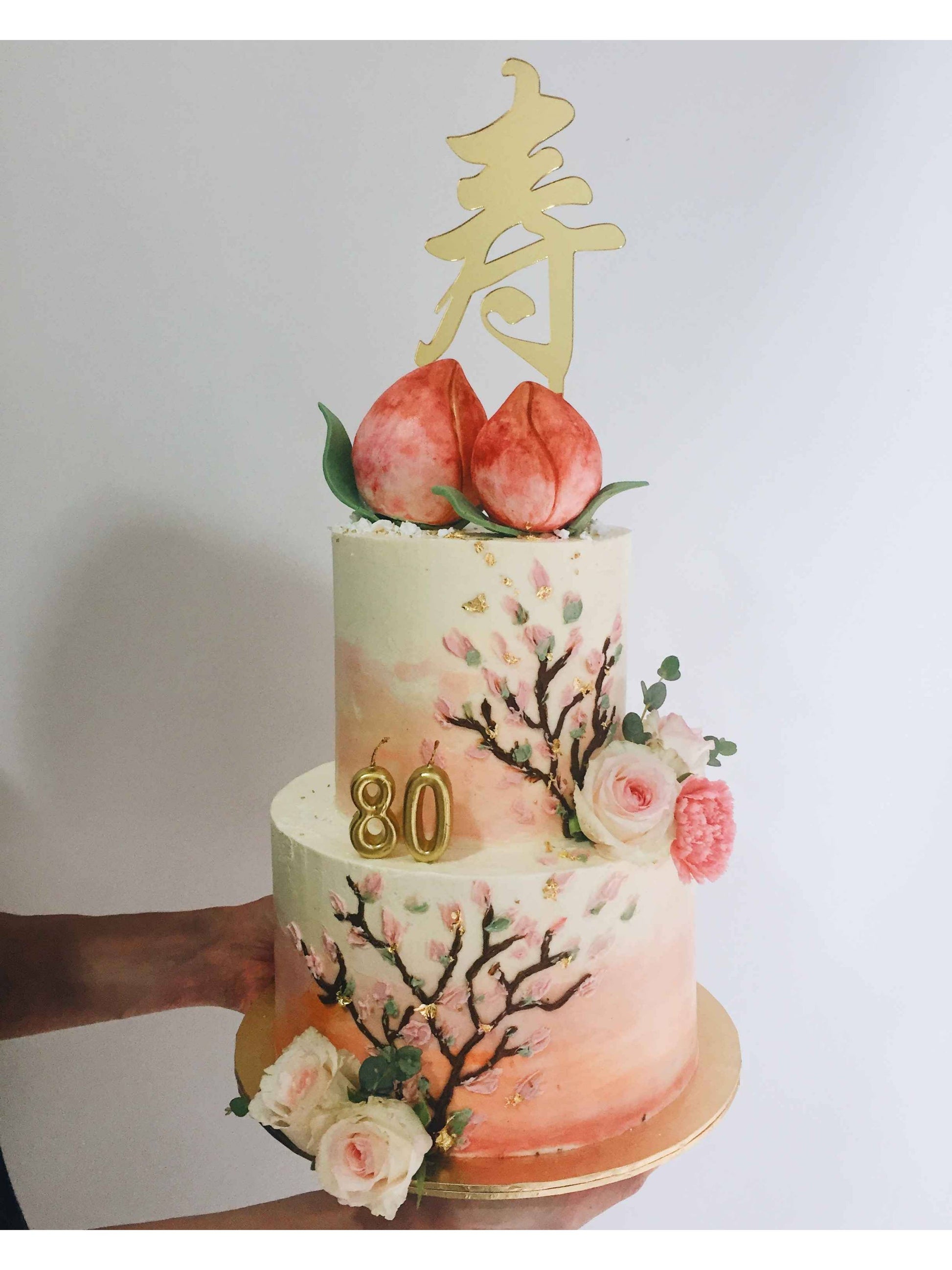Longevity Cake Singapore | Peach Sakura Floral Cake | Sarah’s Loft