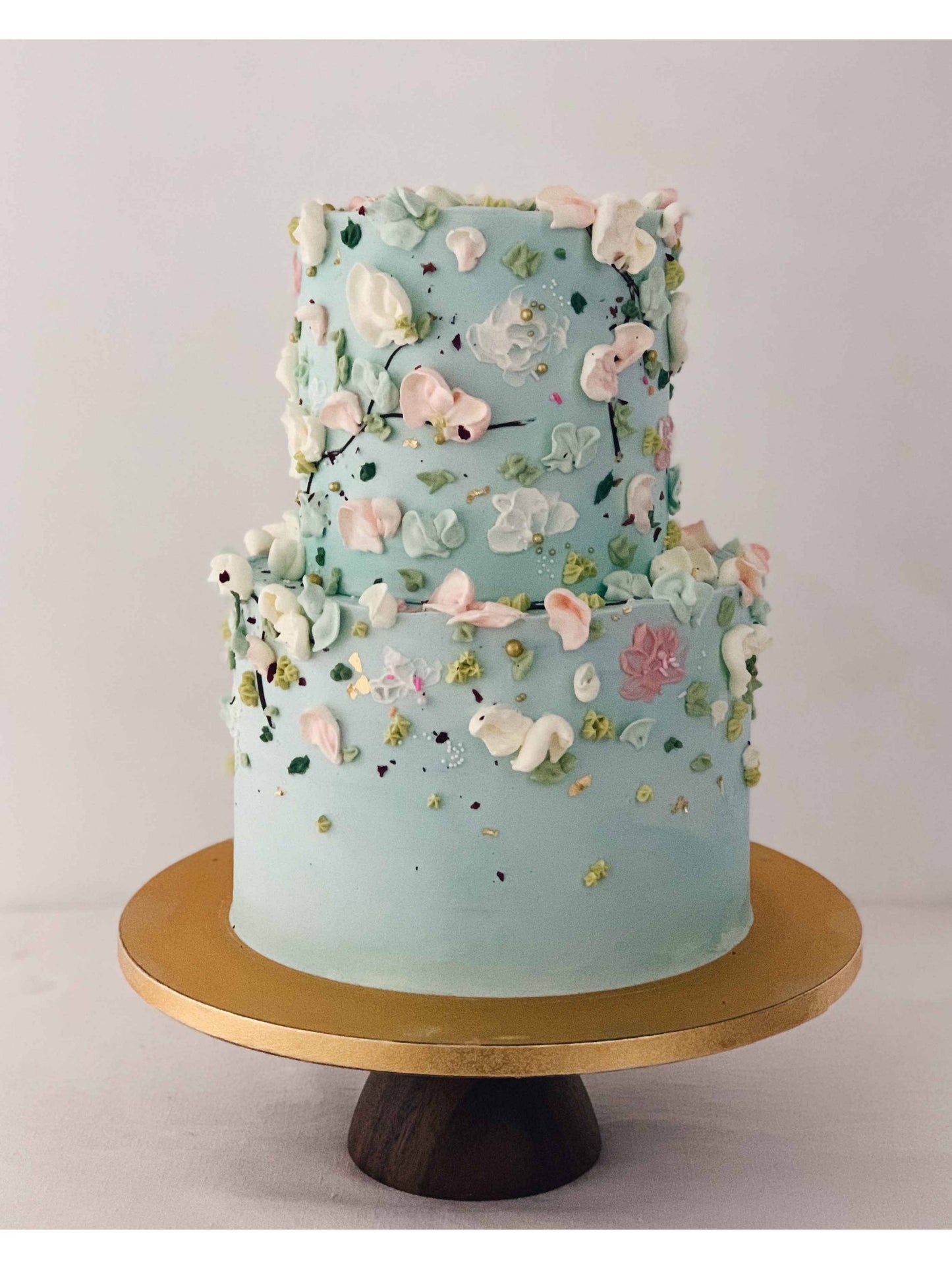 Two Tier Blue Floral Painting Cake Singapore | Sarah’s Loft
