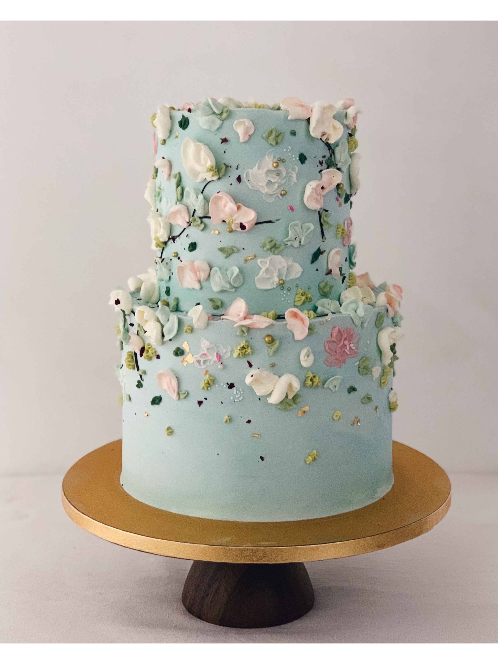 Two Tier Blue Floral Painting Cake Singapore | Sarah’s Loft