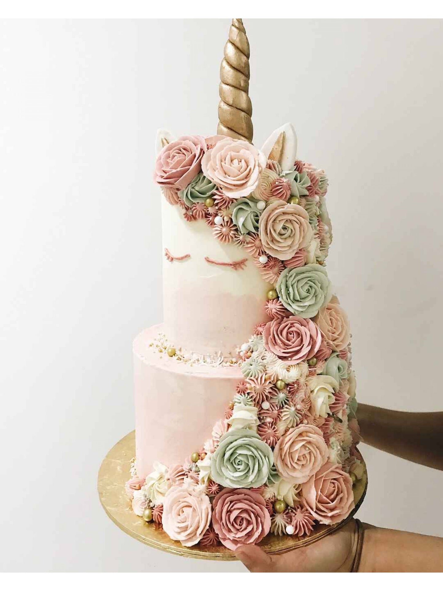Two Tier Mint Pink Unicorn Cake Singapore | Pastel Theme | Sarah’s Loft