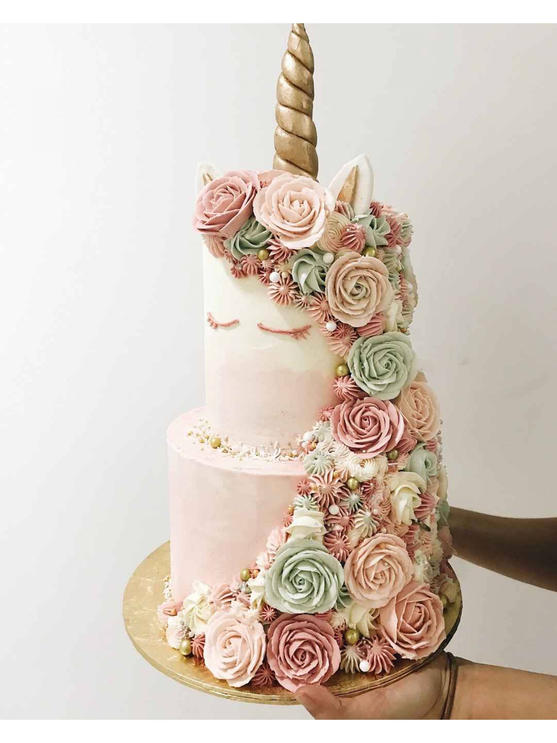 Two Tier Mint Pink Unicorn Cake Singapore | Pastel Theme | Sarah’s Loft