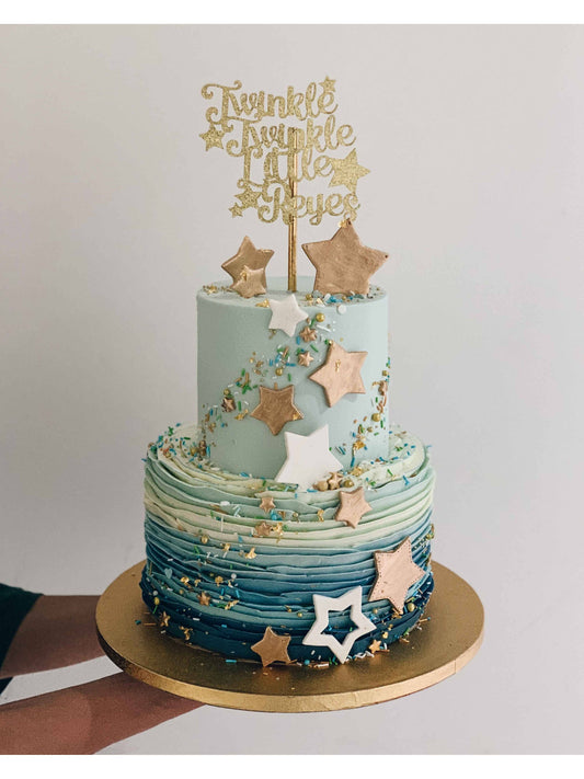 Two Tier Blue Ruffles Starry Cake Singapore | Sarah’s Loft