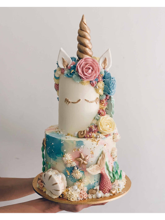 Two Tier Mermaid Unicorn Cake Singapore | Pastel Theme | Sarah’s Loft