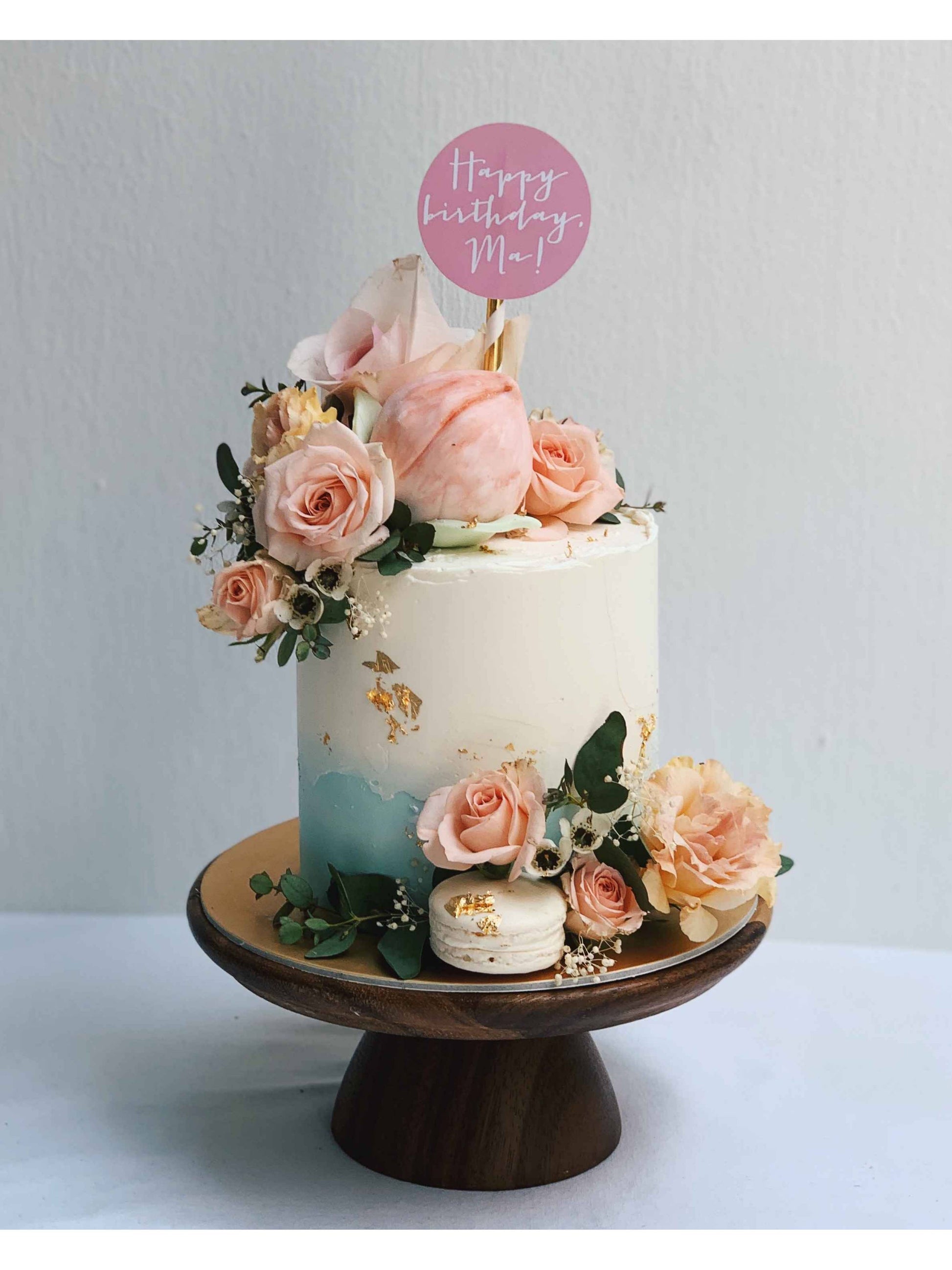 Longevity Cake Singapore | Blue Peach Floral Cake | Sarah’s Loft