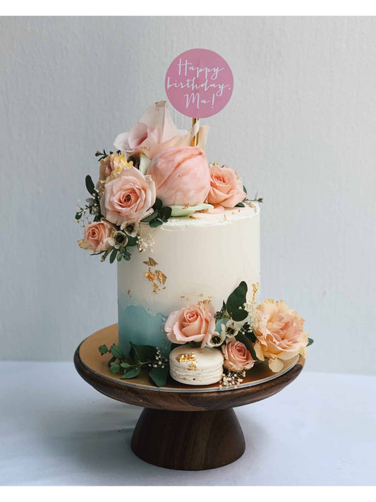 Longevity Cake Singapore | Blue Peach Floral Cake | Sarah’s Loft