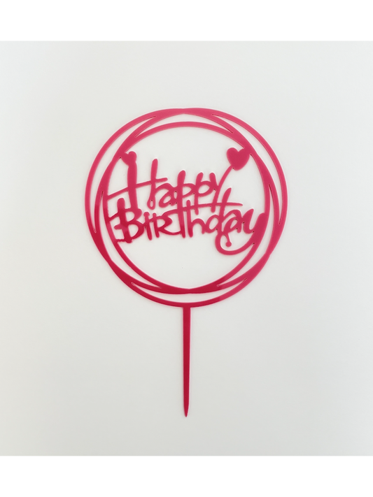 "Happy Birthday" Pink Round Topper