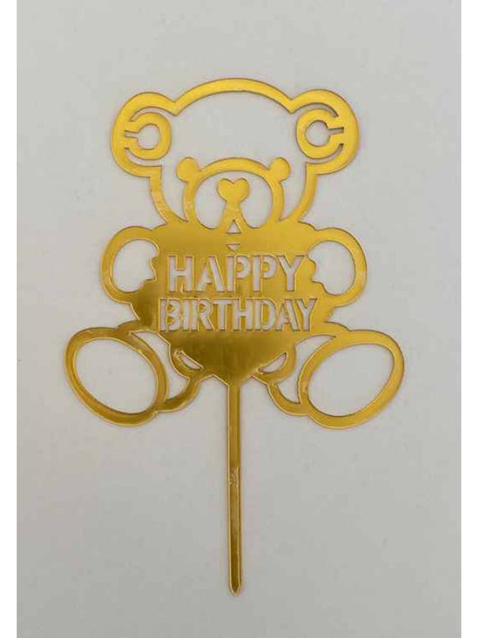 "HAPPY BIRTHDAY" Gold Bear Topper