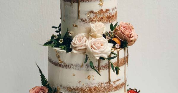 Gold Drips Rustic Floral Cake